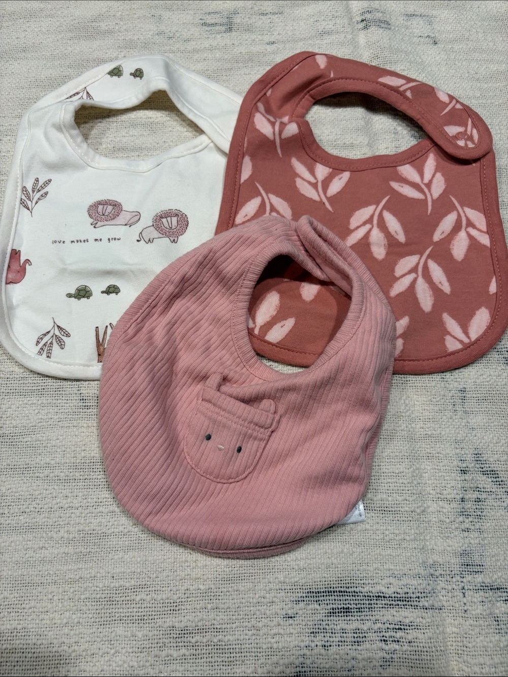 Carter's Three-Piece Baby Bib Set - Dusty Pink, Rose, Cream
